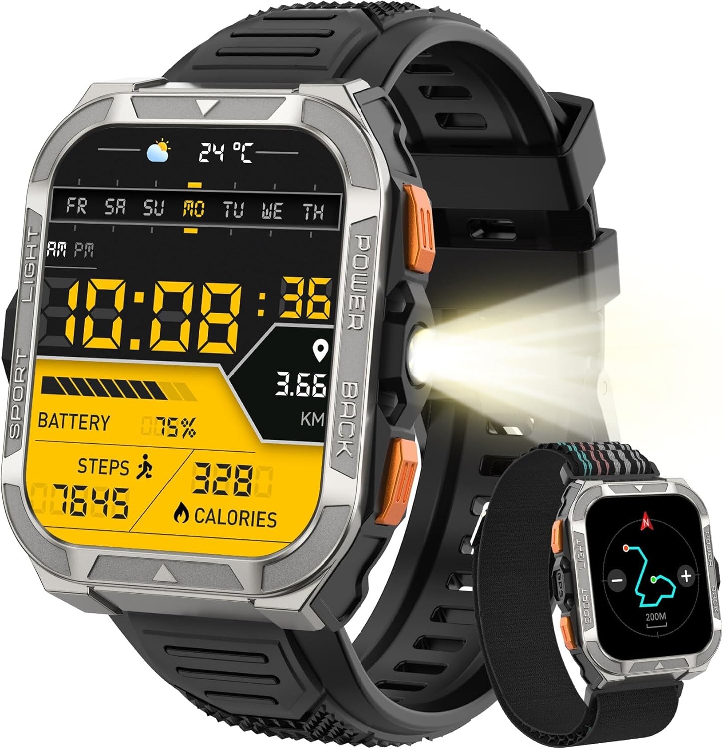 Alt="Blackview smartwatch GPS militar con brújula, linterna y monitor deportivo"