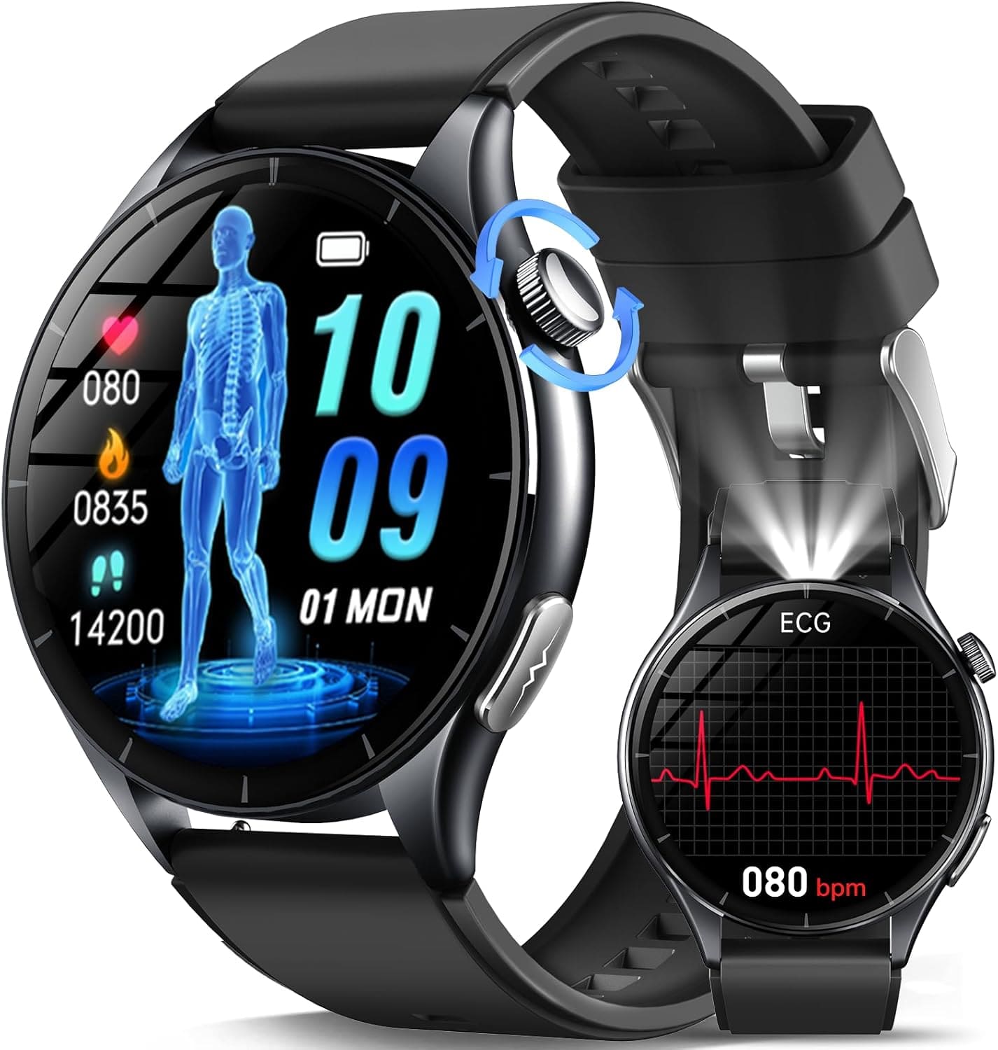 Alt="Smartwatch ECG y HRV con GPS, pantalla AMOLED y monitorización avanzada de salud"