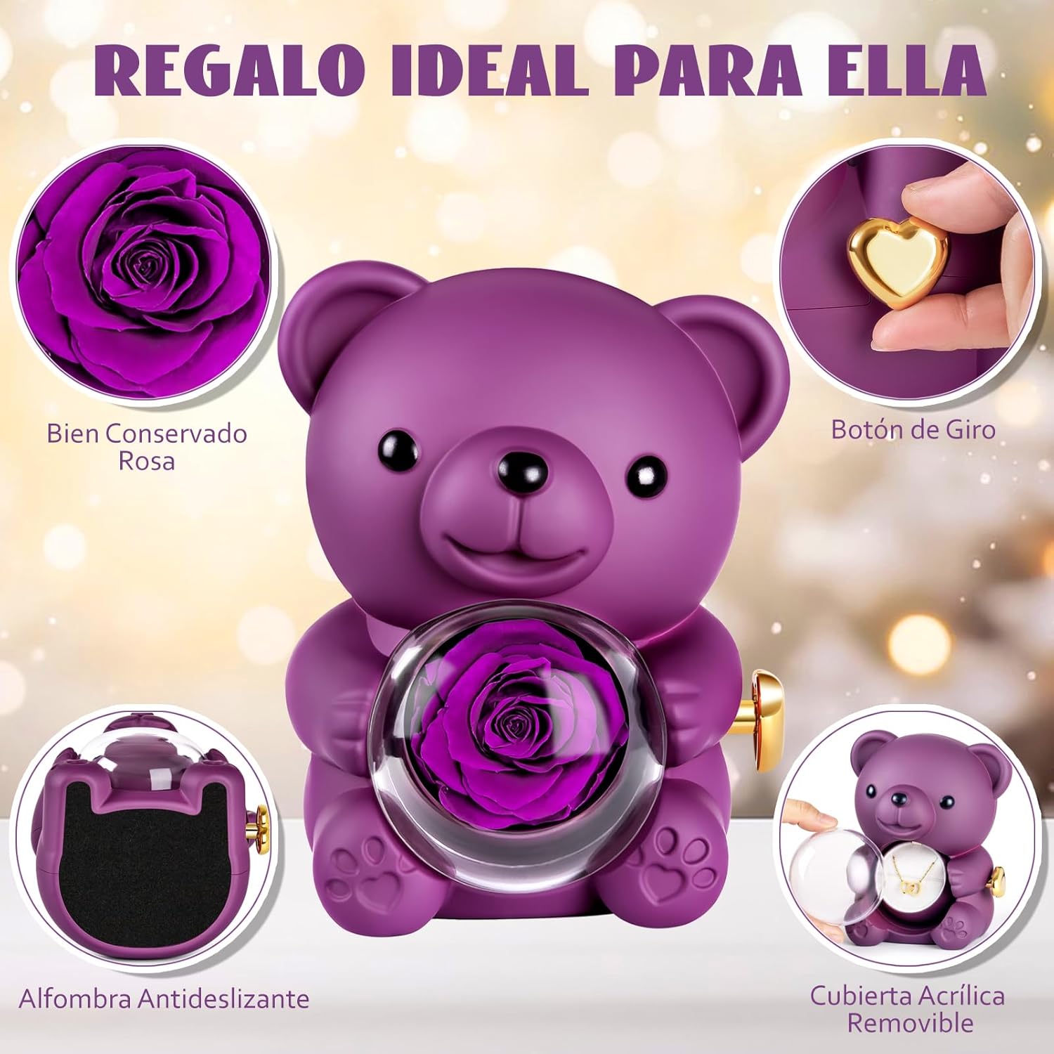 Oso con Rosa Eterna y Collar,-tiendagpsnavegadoresgps