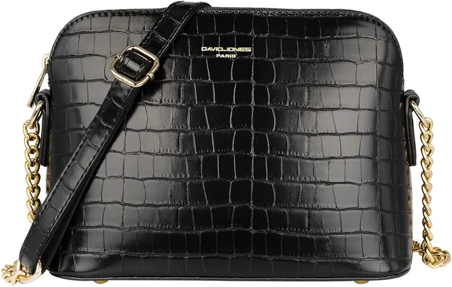 Bolso bandolera negro DAVID JONES con efecto cocodrilo, correa ajustable y detalles dorados, ideal para regalar en Navidad 2026.