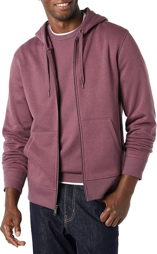 Sudadera malva para hombre con capucha, cremallera completa y bolsillos delanteros, ideal para otoño e invierno.