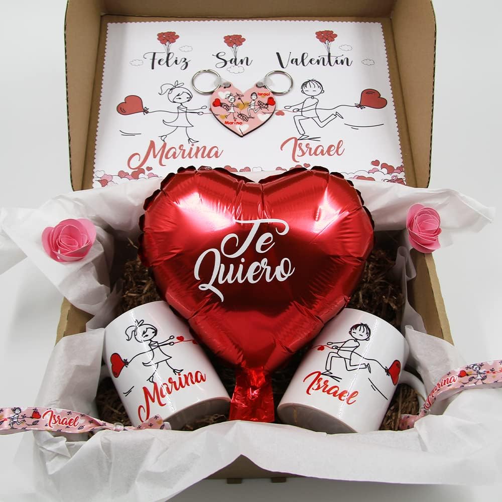 Genérico Pack regalo San Valentín 2 tazas y llavero-regalo San Valentín-tiendagpsnavegadoresgps